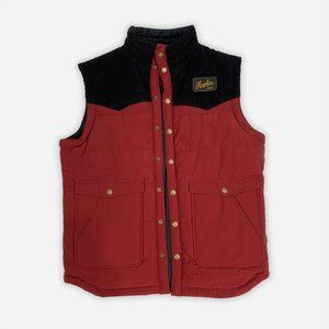 Howler Bros Red and Black Warm Vest with muted Gold Metal Snap Buttons